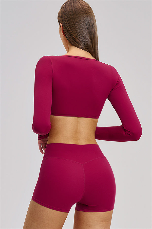 The Zestful Long Sleeve Crop Top Shorts 2-Piece Set