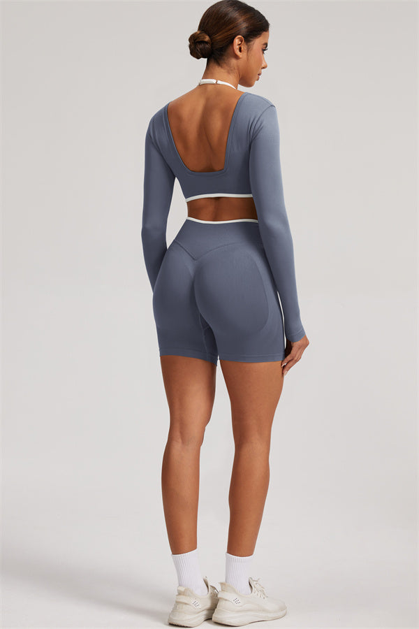 The Elevate Long Sleeve Crop top Shorts 2-Piece Set