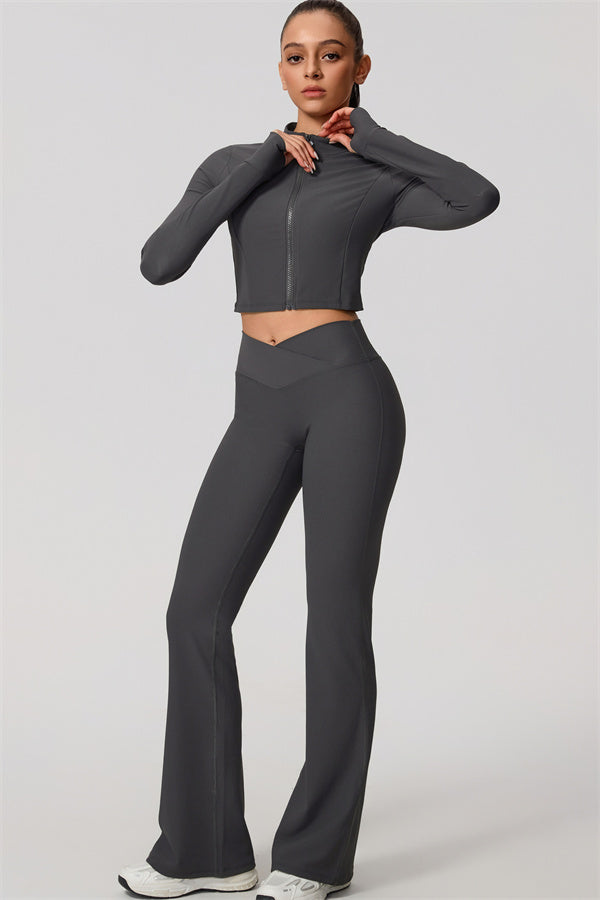 The Daze Zip Jacket Flared Leggings 2-Piece Set