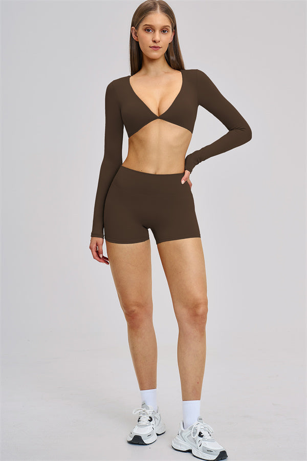 The Zestful Long Sleeve Crop Top Shorts 2-Piece Set