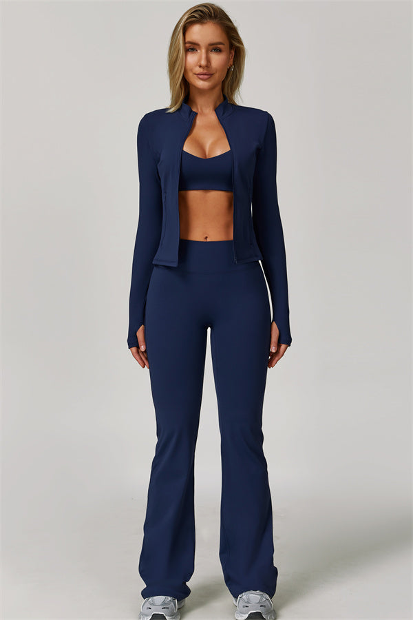 The Refresh Jacket Sports Bra Flared Leggings 3-Piece Set
